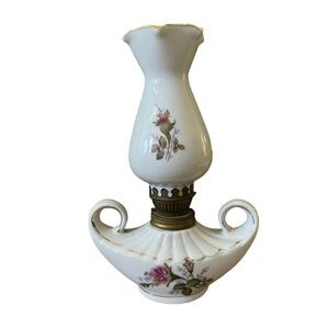 Vintage 60's Arco Porcelain Oil Lamp Rose Aladdin Style Miniature  7.5"